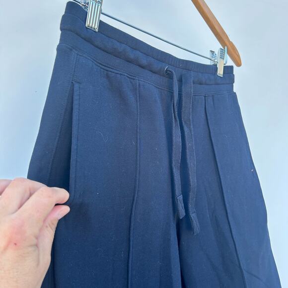 Vince Wide Leg Cropped Pull On Trousers Pants Seam XS Black Navy Stretchy Sweats - Picture 4 of 11